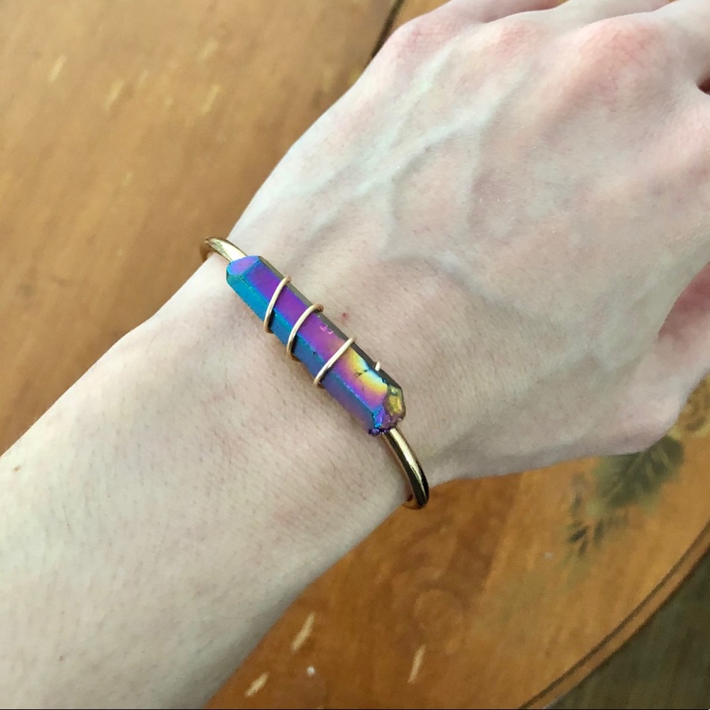 Artisan Rainbow Crystal 14K Gold Plated Bracelet - Picture 2 of 6